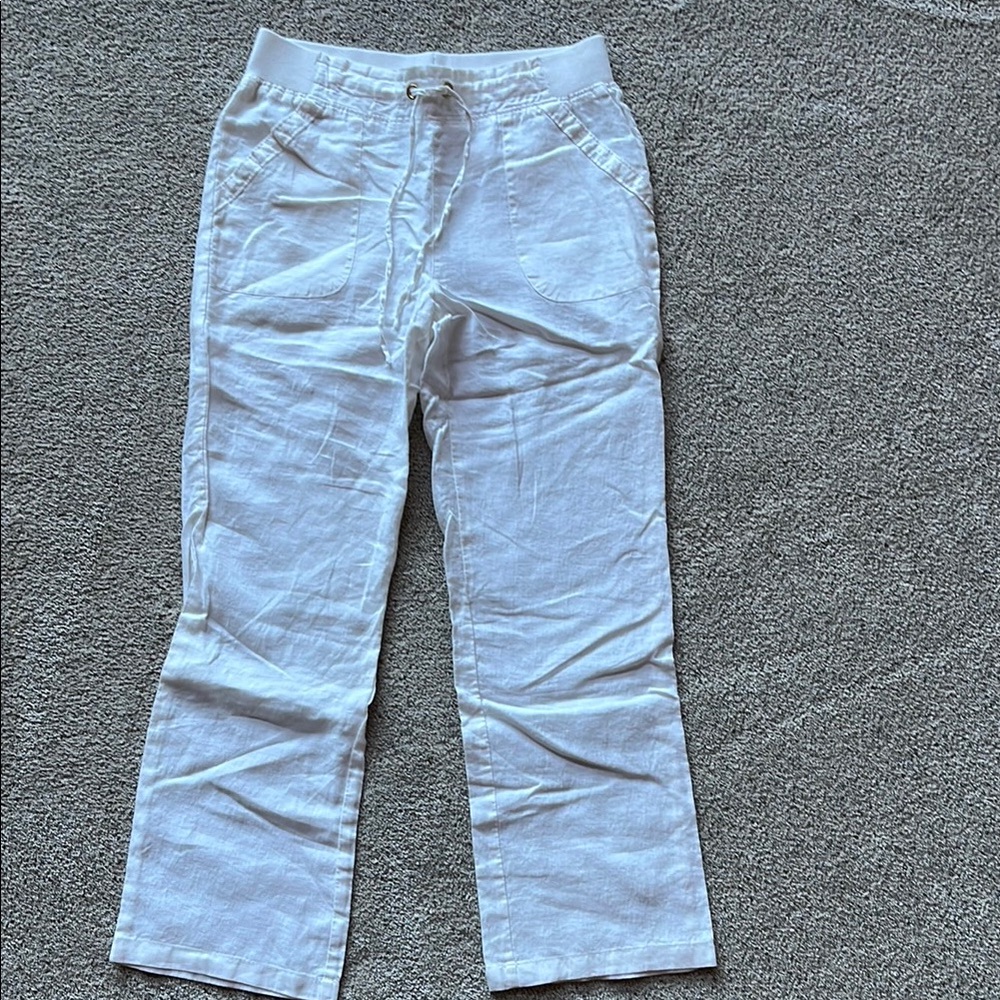 Ellen Tracy White Linen Casual Pants Size S